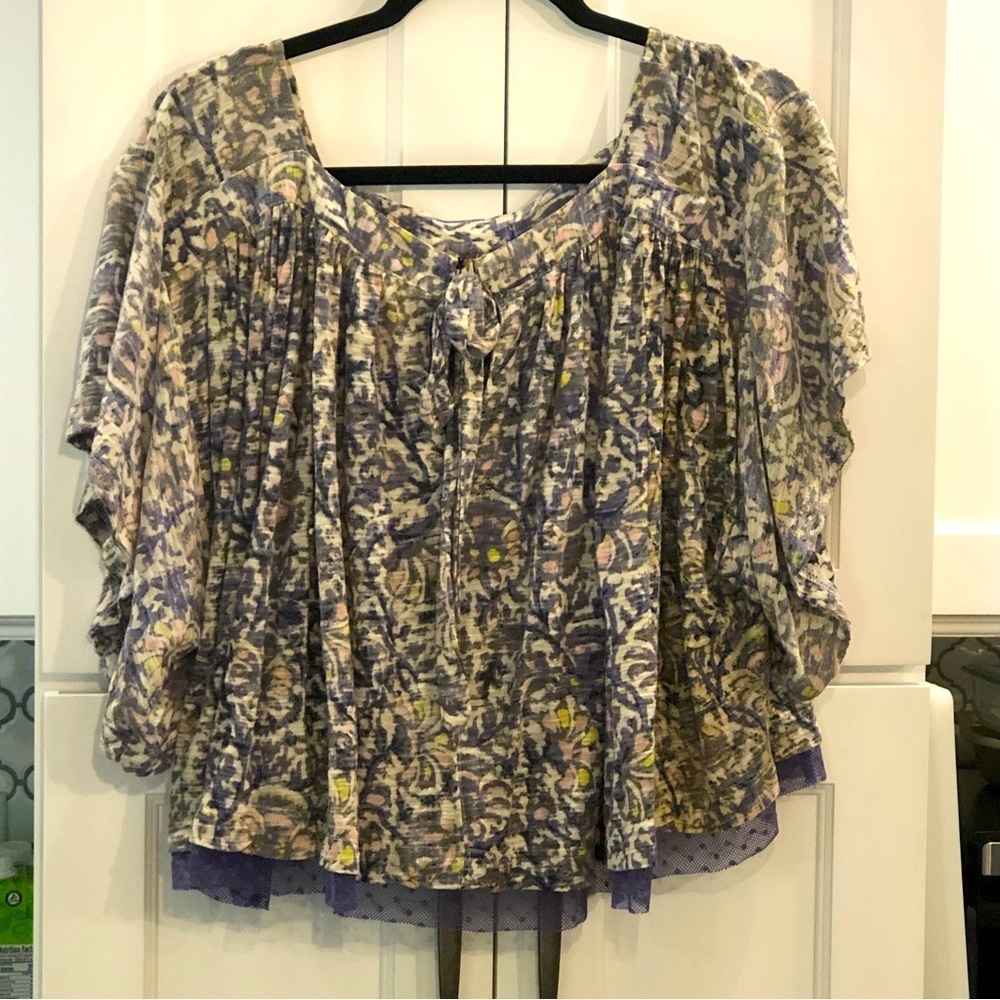 Free People Floral Sunsetter Boho Cottagecore Blouse Top Sz S Colorful Festival - Picture 4 of 14